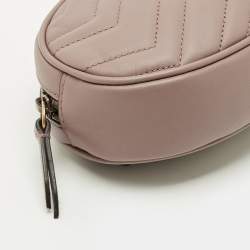 Pre Owned Gucci Dusty Pink Matelassé Leather GG Marmont Belt Bag