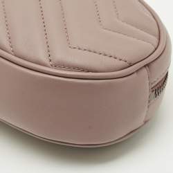 Pre Owned Gucci Dusty Pink Matelassé Leather GG Marmont Belt Bag