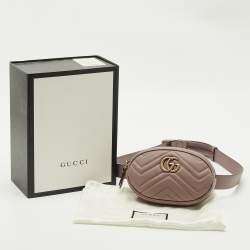 Pre Owned Gucci Dusty Pink Matelassé Leather GG Marmont Belt Bag