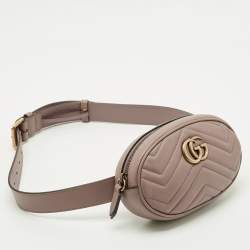 Pre Owned Gucci Dusty Pink Matelassé Leather GG Marmont Belt Bag