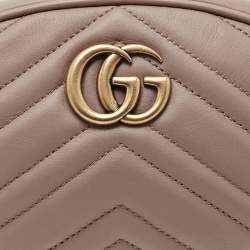 Pre Owned Gucci Dusty Pink Matelassé Leather GG Marmont Belt Bag