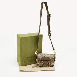 Pre Owned Gucci Beige/Brown GG Supreme Canvas and Leather Mini Horsebit 1955 Crossbody Bag
