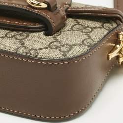Pre Owned Gucci Beige/Brown GG Supreme Canvas and Leather Mini Horsebit 1955 Crossbody Bag