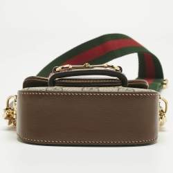 Pre Owned Gucci Beige/Brown GG Supreme Canvas and Leather Mini Horsebit 1955 Crossbody Bag