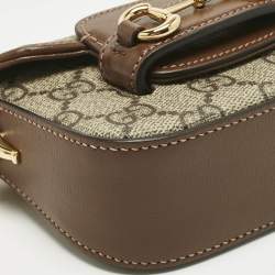 Pre Owned Gucci Beige/Brown GG Supreme Canvas and Leather Mini Horsebit 1955 Crossbody Bag