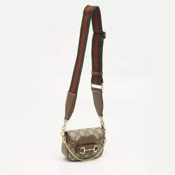 Pre Owned Gucci Beige/Brown GG Supreme Canvas and Leather Mini Horsebit 1955 Crossbody Bag