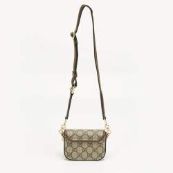 Pre Owned Gucci Beige/Brown GG Supreme Canvas and Leather Mini Horsebit 1955 Crossbody Bag