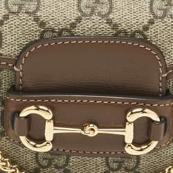 Pre Owned Gucci Beige/Brown GG Supreme Canvas and Leather Mini Horsebit 1955 Crossbody Bag
