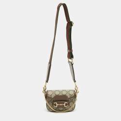 Pre Owned Gucci Beige/Brown GG Supreme Canvas and Leather Mini Horsebit 1955 Crossbody Bag
