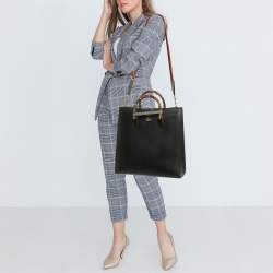 Pre Owned Gucci Black Leather Large Bamboo Diana Tote