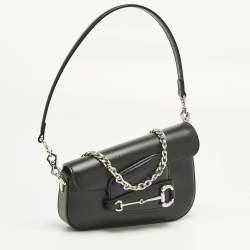 Pre Owned Gucci Black Leather Mini Horsebit 1955 Asymmetric Shoulder Bag