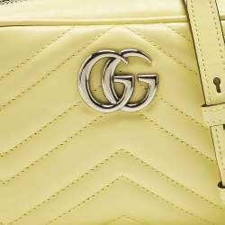 Pre Owned Gucci Yellow Matelassé Leather Mini GG Marmont Camera Bag 
