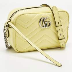 Pre Owned Gucci Yellow Matelassé Leather Mini GG Marmont Camera Bag 