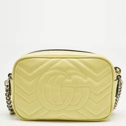 Pre Owned Gucci Yellow Matelassé Leather Mini GG Marmont Camera Bag 