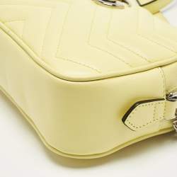 Pre Owned Gucci Yellow Matelassé Leather Mini GG Marmont Camera Bag 
