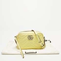 Pre Owned Gucci Yellow Matelassé Leather Mini GG Marmont Camera Bag 