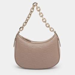 Pre Owned Gucci Beige Guccissima Leather Medium GG Emblem Shoulder Bag