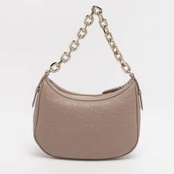 Pre Owned Gucci Beige Guccissima Leather Medium GG Emblem Shoulder Bag