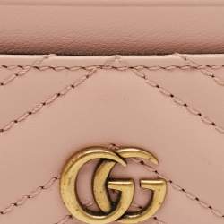 Pre Owned محفظة بطاقات غوتشي جي جي مارمونت جلد ماتيلاسيه وردي فاتح