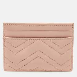 Pre Owned محفظة بطاقات غوتشي جي جي مارمونت جلد ماتيلاسيه وردي فاتح