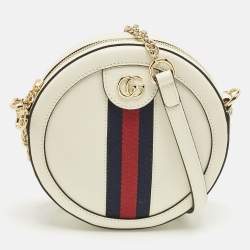 Pre Owned Gucci Off White Leather Mini Ophidia Round Shoulder Bag