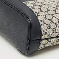 Pre Owned Gucci Beige/Navy Blue GG Supreme Canvas and Leather Small Ophidia Tote