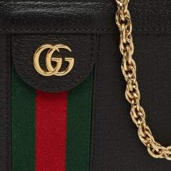 Pre Owned حقيبة كتف غوتشي أوفيديا جلد أسود صغيرة برباط GG ويب