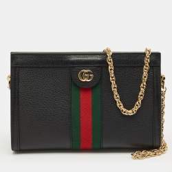 Pre Owned Gucci Black Leather Medium Ophidia Shoulder Bag
