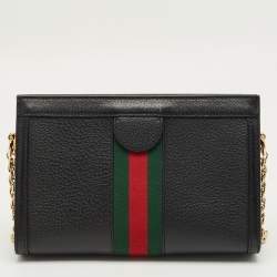 Pre Owned حقيبة كتف غوتشي أوفيديا جلد أسود صغيرة برباط GG ويب