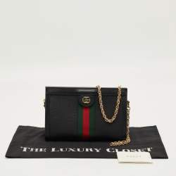 Pre Owned حقيبة كتف غوتشي أوفيديا جلد أسود صغيرة برباط GG ويب