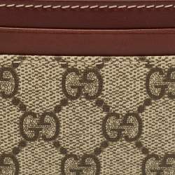 Pre Owned Gucci Brown/Beige GG Supreme Canvas and Leather Card Holder