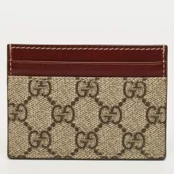 Pre Owned Gucci Brown/Beige GG Supreme Canvas and Leather Card Holder