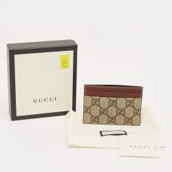 Pre Owned Gucci Brown/Beige GG Supreme Canvas and Leather Card Holder