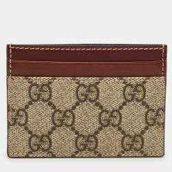 Pre Owned Gucci Brown/Beige GG Supreme Canvas and Leather Card Holder