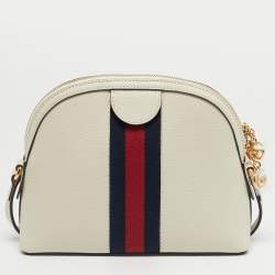 Pre Owned Gucci Off White Leather Small Ophidia Shoulder Bag