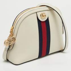 Pre Owned Gucci Off White Leather Small Ophidia Shoulder Bag