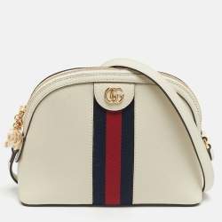 Pre Owned Gucci Off White Leather Small Ophidia Shoulder Bag