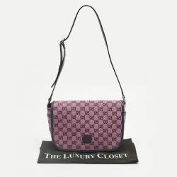 Pre Owned Gucci Pink/Navy Blue GG Canvas and Leather Messenger Bag
