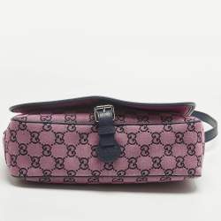 Pre Owned Gucci Pink/Navy Blue GG Canvas and Leather Messenger Bag