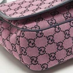 Pre Owned Gucci Pink/Navy Blue GG Canvas and Leather Messenger Bag