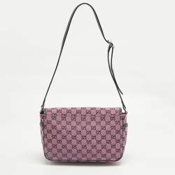 Pre Owned Gucci Pink/Navy Blue GG Canvas and Leather Messenger Bag