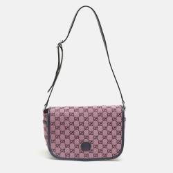 Pre Owned Gucci Pink/Navy Blue GG Canvas and Leather Messenger Bag