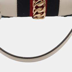 Pre Owned حقيبة غوتشي متوسطة مقبض علوي سيلفي جلد أبيض مطرزة زهور