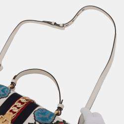 Pre Owned حقيبة غوتشي متوسطة مقبض علوي سيلفي جلد أبيض مطرزة زهور