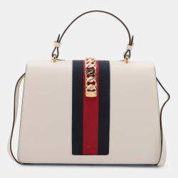 Pre Owned حقيبة غوتشي متوسطة مقبض علوي سيلفي جلد أبيض مطرزة زهور