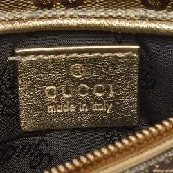 مملوكة مسبقًا حقيبة صغيرة غوتشي جلد وكنفاس GG كريستال بيج/ذهبي قلب