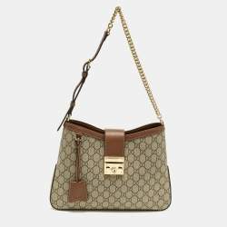 Pre Owned Gucci Padlock Brown/Beige GG Supreme Canvas and Leather Shoulder Bag