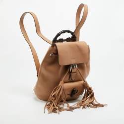 Pre Owned حقيبة ظهر قوتشي بمبو بشرابة بيج جلد برباط