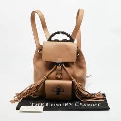 Pre Owned حقيبة ظهر قوتشي بمبو بشرابة بيج جلد برباط