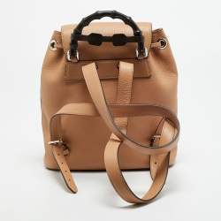 Pre Owned حقيبة ظهر قوتشي بمبو بشرابة بيج جلد برباط